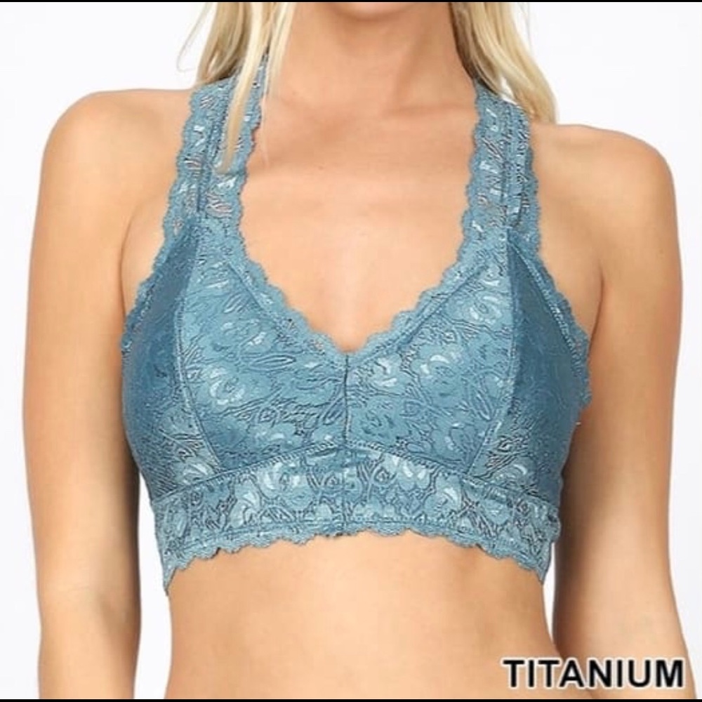 Brand New! Titanium lace Bralette, racer back